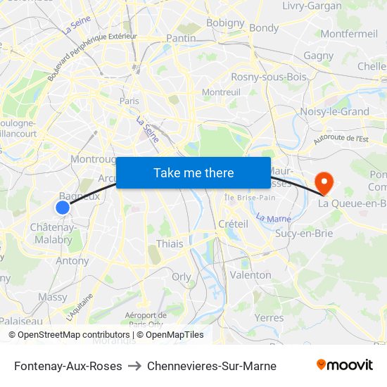 Fontenay-Aux-Roses to Chennevieres-Sur-Marne map