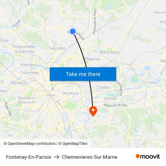 Fontenay-En-Parisis to Chennevieres-Sur-Marne map
