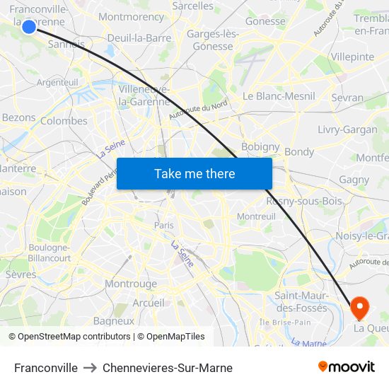 Franconville to Chennevieres-Sur-Marne map