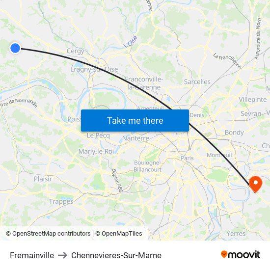 Fremainville to Chennevieres-Sur-Marne map