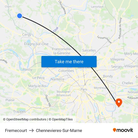 Fremecourt to Chennevieres-Sur-Marne map