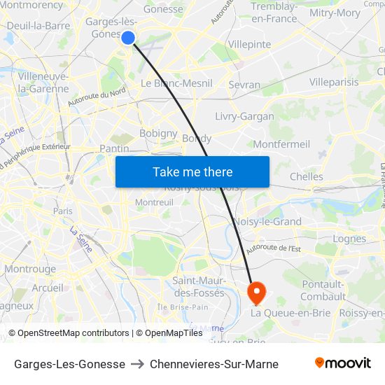 Garges-Les-Gonesse to Chennevieres-Sur-Marne map