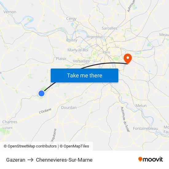Gazeran to Chennevieres-Sur-Marne map