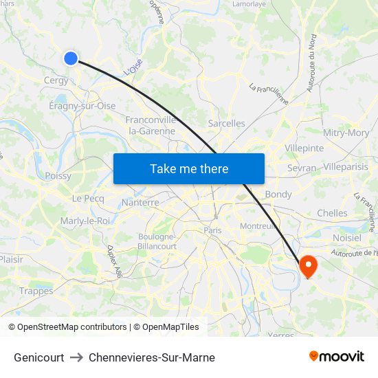 Genicourt to Chennevieres-Sur-Marne map