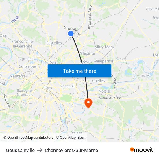 Goussainville to Chennevieres-Sur-Marne map