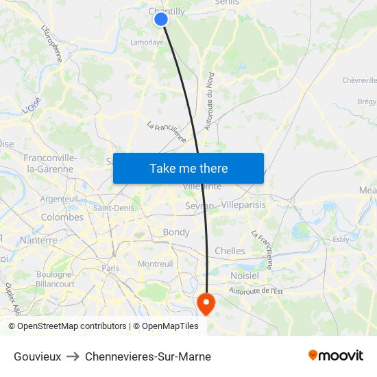 Gouvieux to Chennevieres-Sur-Marne map