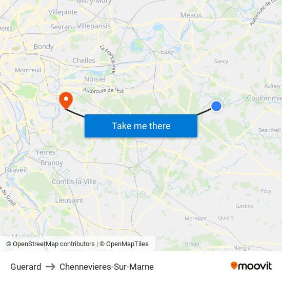 Guerard to Chennevieres-Sur-Marne map