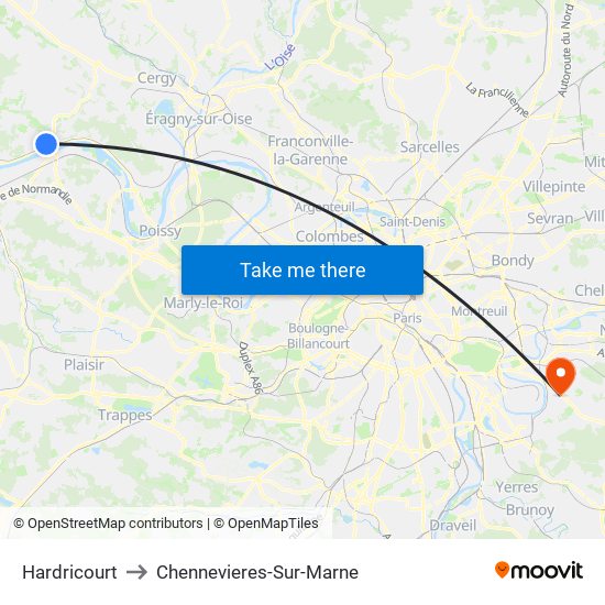 Hardricourt to Chennevieres-Sur-Marne map
