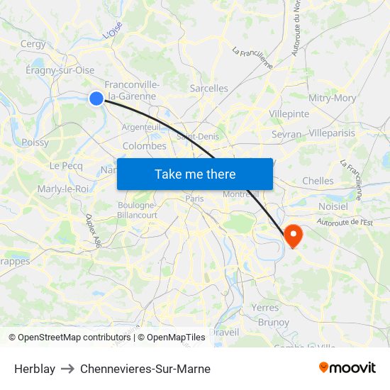 Herblay to Chennevieres-Sur-Marne map