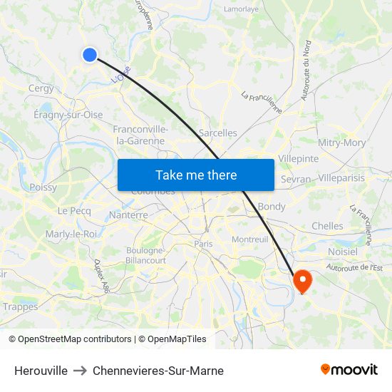 Herouville to Chennevieres-Sur-Marne map