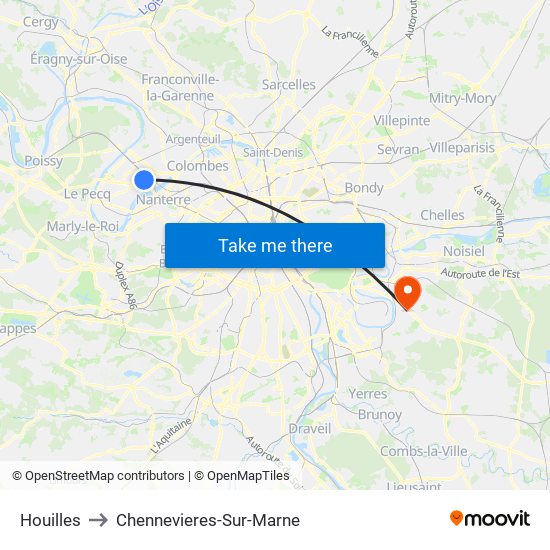 Houilles to Chennevieres-Sur-Marne map