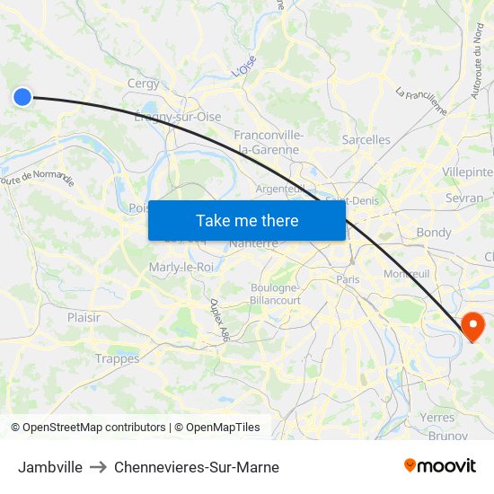 Jambville to Chennevieres-Sur-Marne map