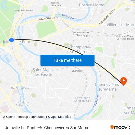Joinville-Le-Pont to Chennevieres-Sur-Marne map