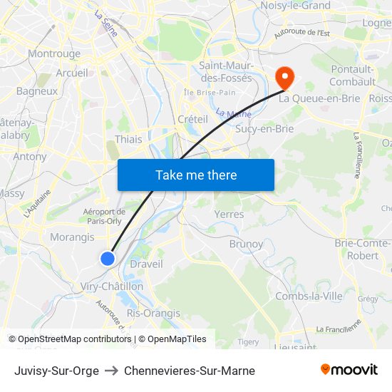 Juvisy-Sur-Orge to Chennevieres-Sur-Marne map