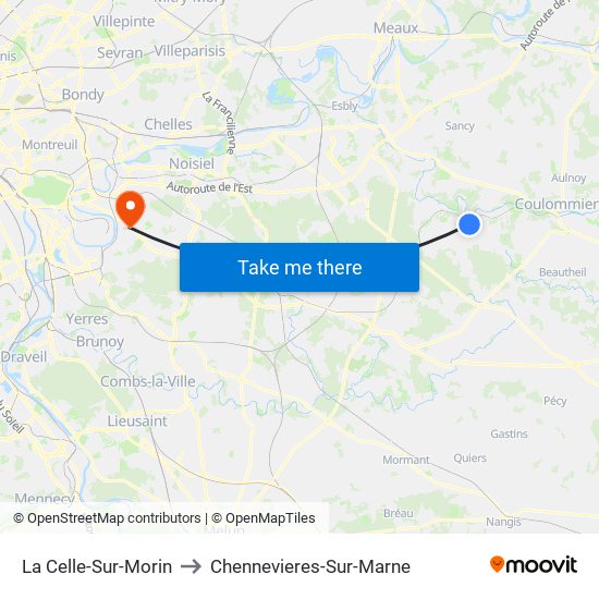 La Celle-Sur-Morin to Chennevieres-Sur-Marne map