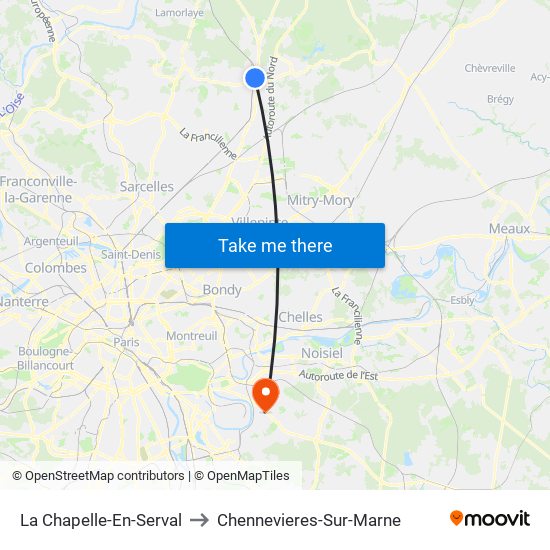 La Chapelle-En-Serval to Chennevieres-Sur-Marne map