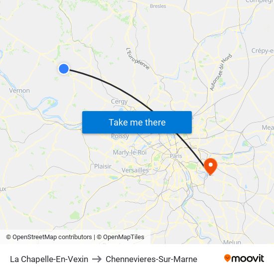 La Chapelle-En-Vexin to Chennevieres-Sur-Marne map