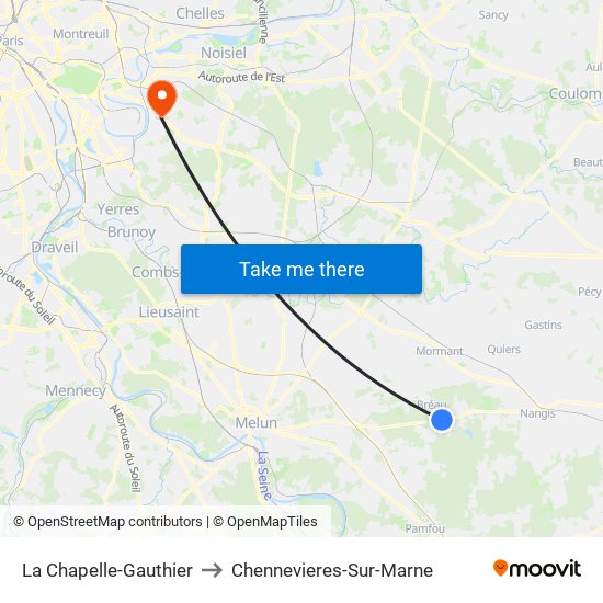 La Chapelle-Gauthier to Chennevieres-Sur-Marne map