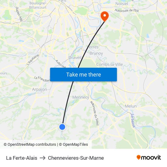 La Ferte-Alais to Chennevieres-Sur-Marne map