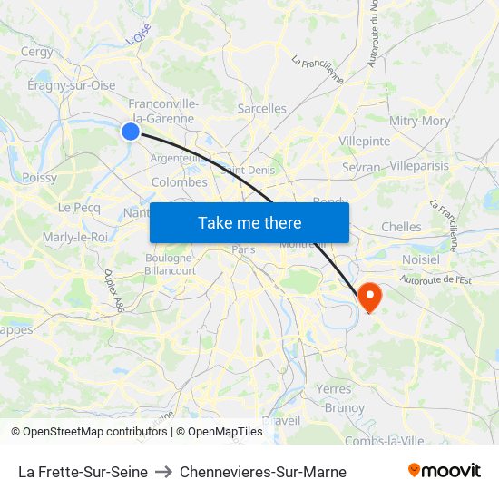 La Frette-Sur-Seine to Chennevieres-Sur-Marne map