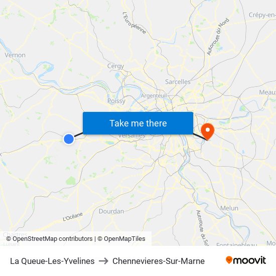 La Queue-Les-Yvelines to Chennevieres-Sur-Marne map