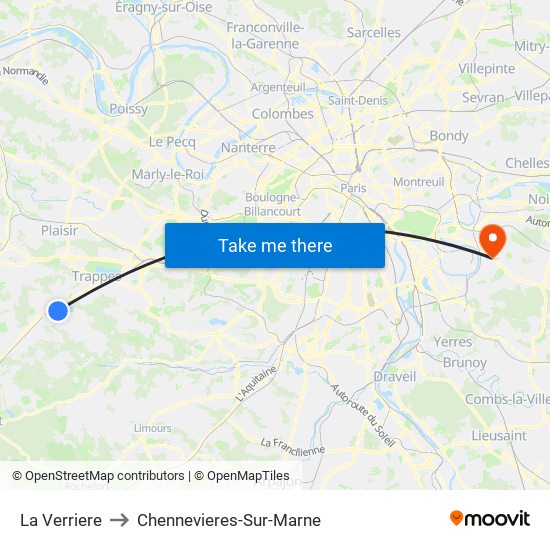 La Verriere to Chennevieres-Sur-Marne map