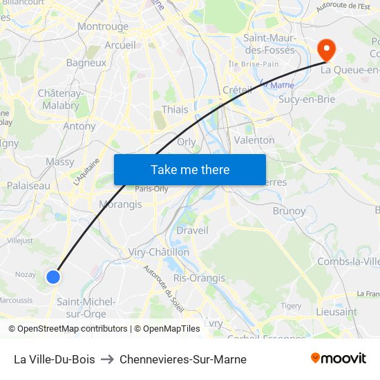 La Ville-Du-Bois to Chennevieres-Sur-Marne map