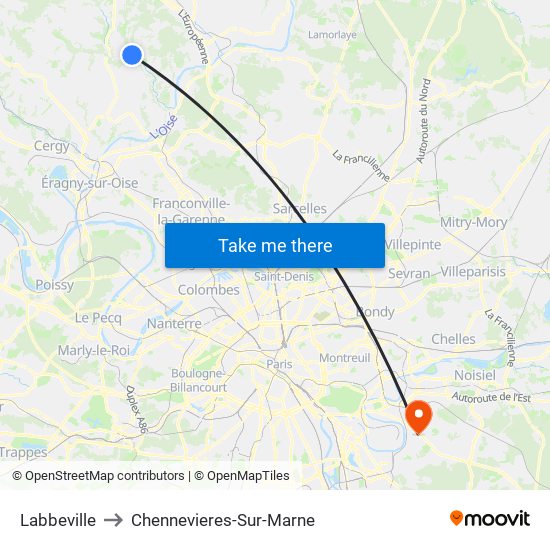 Labbeville to Chennevieres-Sur-Marne map