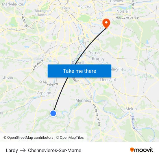 Lardy to Chennevieres-Sur-Marne map