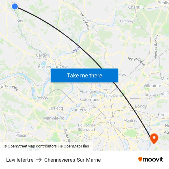 Lavilletertre to Chennevieres-Sur-Marne map