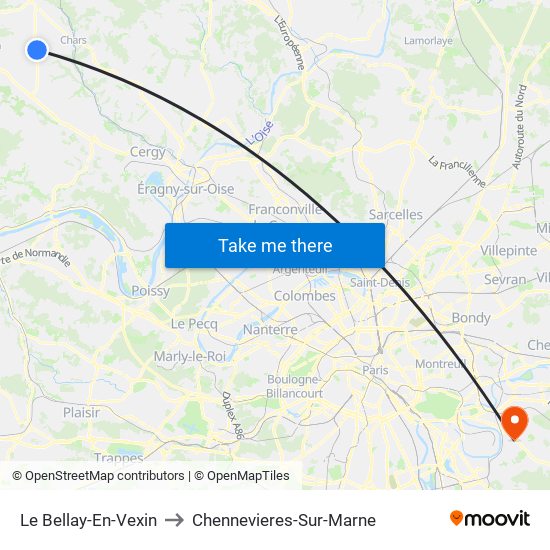 Le Bellay-En-Vexin to Chennevieres-Sur-Marne map