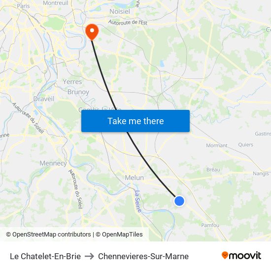 Le Chatelet-En-Brie to Chennevieres-Sur-Marne map