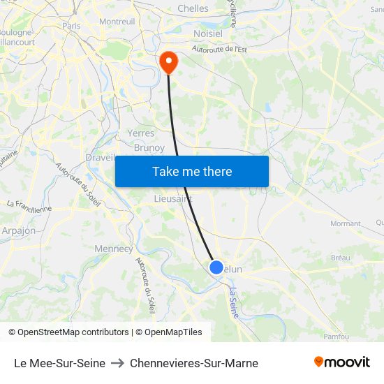 Le Mee-Sur-Seine to Chennevieres-Sur-Marne map