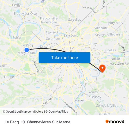 Le Pecq to Chennevieres-Sur-Marne map