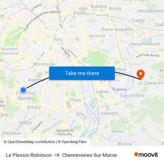 Le Plessis-Robinson to Chennevieres-Sur-Marne map