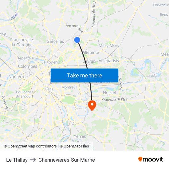 Le Thillay to Chennevieres-Sur-Marne map