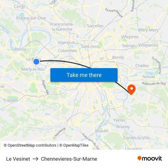 Le Vesinet to Chennevieres-Sur-Marne map