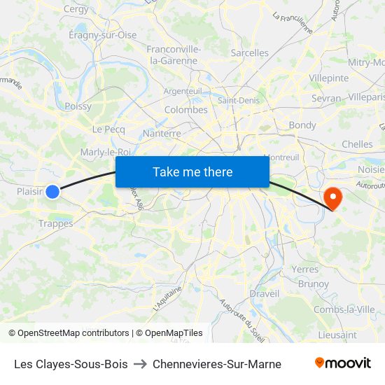 Les Clayes-Sous-Bois to Chennevieres-Sur-Marne map