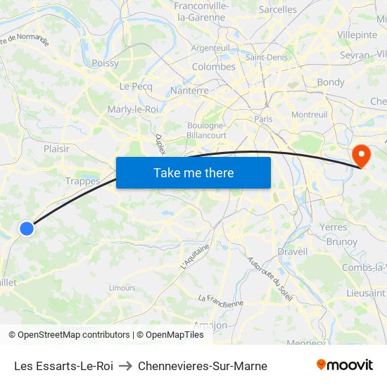 Les Essarts-Le-Roi to Chennevieres-Sur-Marne map