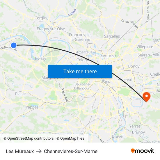 Les Mureaux to Chennevieres-Sur-Marne map