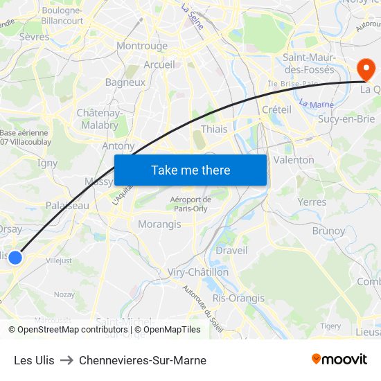 Les Ulis to Chennevieres-Sur-Marne map