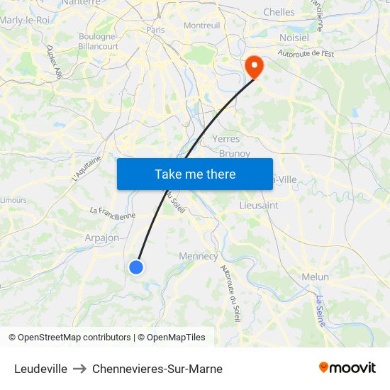 Leudeville to Chennevieres-Sur-Marne map