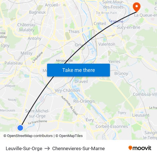 Leuville-Sur-Orge to Chennevieres-Sur-Marne map