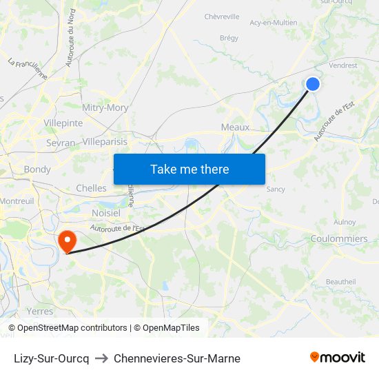 Lizy-Sur-Ourcq to Chennevieres-Sur-Marne map