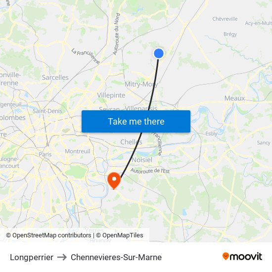 Longperrier to Chennevieres-Sur-Marne map