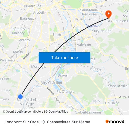 Longpont-Sur-Orge to Chennevieres-Sur-Marne map