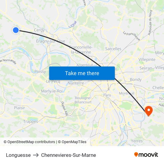 Longuesse to Chennevieres-Sur-Marne map
