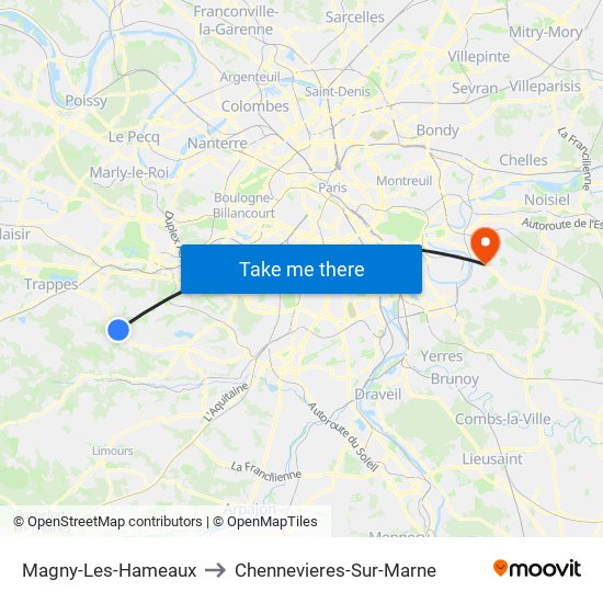 Magny-Les-Hameaux to Chennevieres-Sur-Marne map