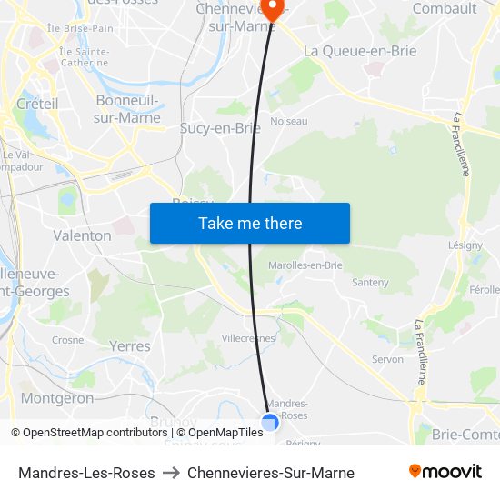 Mandres-Les-Roses to Chennevieres-Sur-Marne map