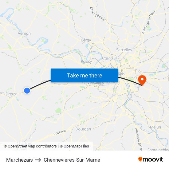 Marchezais to Chennevieres-Sur-Marne map